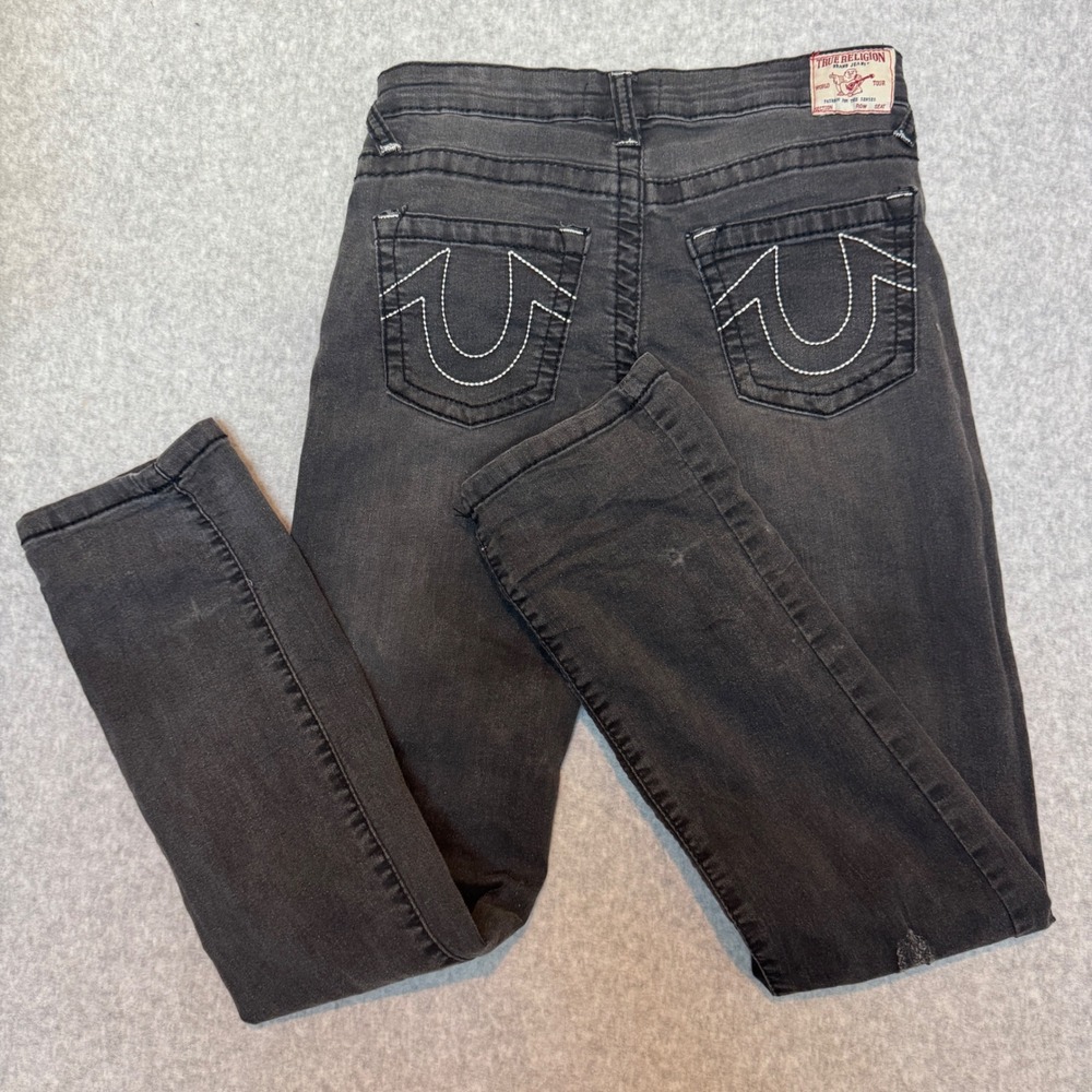 True Religion Kids Geno Relaxed Slim Faded Black Distressed Jeans Size 12